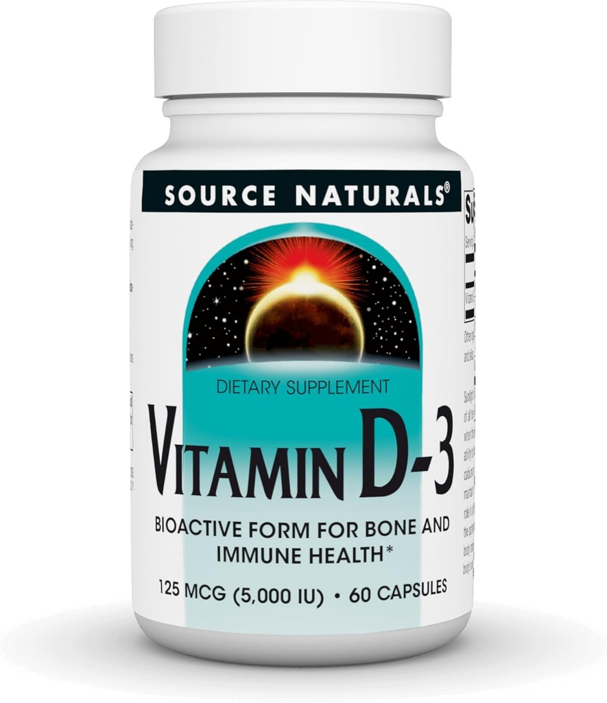 Fuente Naturales Vitamina D-3 Forma bioactiva para la salud ósea* 5000 iu - 60 cápsulas