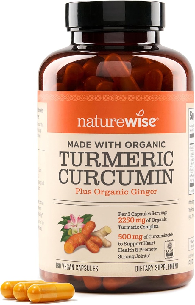 NatureWise Curcumin Turmeric 2250mg - 95% Curcuminoids " BioPerine Black Pepper Extract for Advanced Absorption - Daily Joint and Immune Health Support - Vegan, Non-GMO, 180 Conde[60-Day Supply]