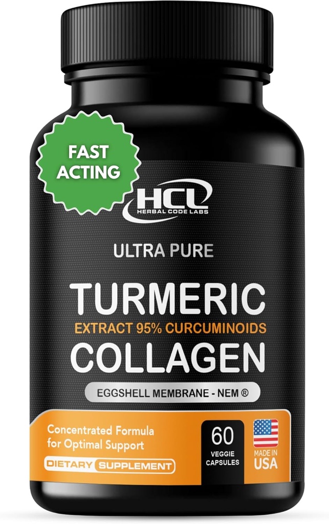 Curcumina Turmérica 95% Extracto " Colágeno Capsules - NEM promueve la comodidad de rodilla " Flexibilidad - Eggshell Membrane w Naturalmente Occurring Glucosamine Chondroitin Hyaluronic Acid- Made in USA