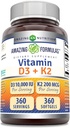 Amazing Formulas Vitamin D3 10000 IU with Vitamin K2 200 Mcg | D3 + K2 Complex Supplement | Non-GMO | Gluten-Free | Made in USA (1 Pack, 360 Count)