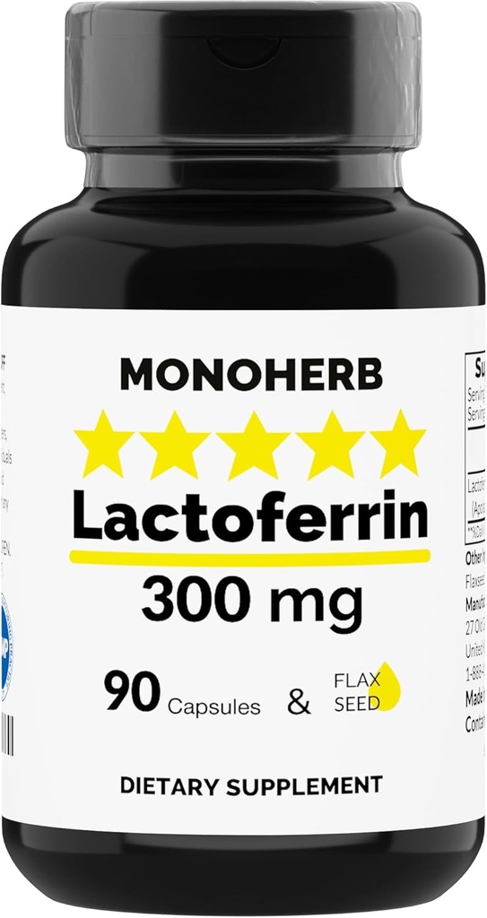 MONOHERB Lactoferrina 300 mg por cápsula - 90 cápsulas vegetarianas - Hecho en EE.UU.