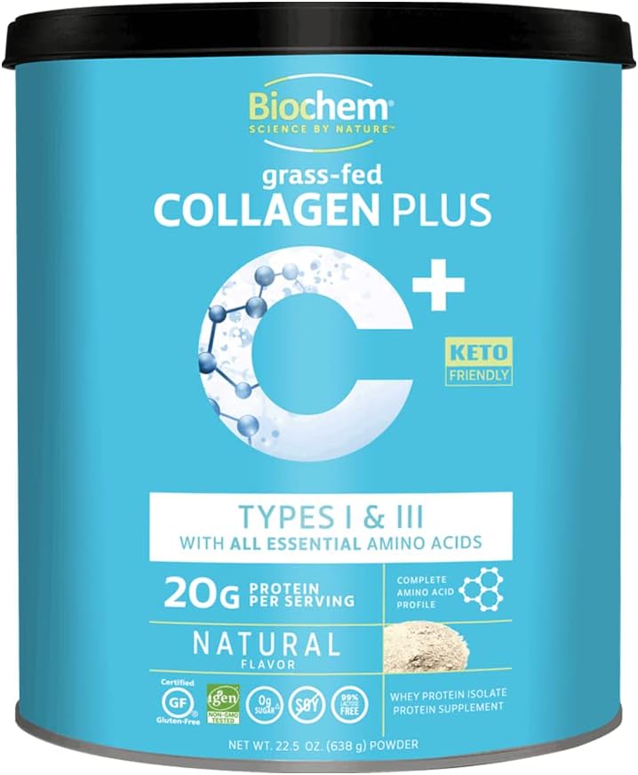 Biochem Collagen Plus Protein - 1.4lb - Natural Flavor - 20g de Collagen Protein Powder - Promueve el cabello, la piel, la uñas, la unión " Bone Health - Amino Acid - Keto-Friendly - Soft Tissue Support