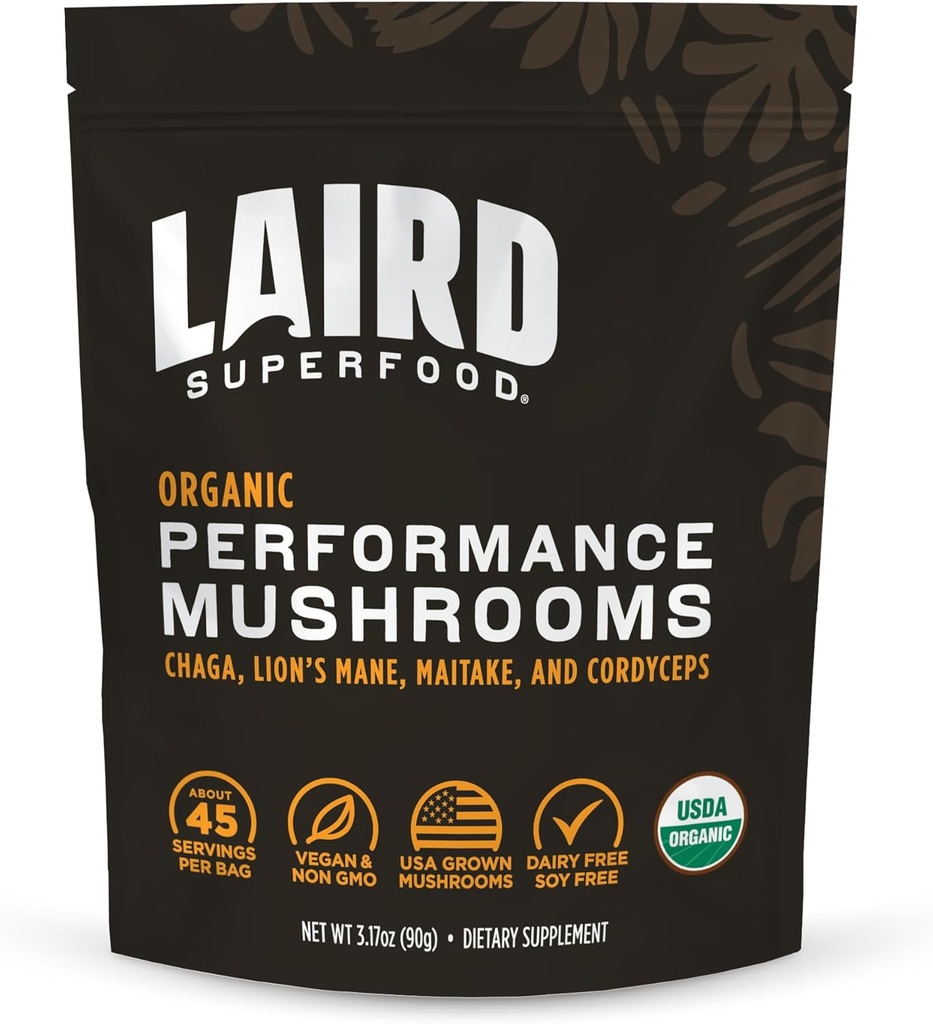 Superalimentación orgánica Laird Mushroom Blend con Chaga, Cordyceps, Lion's Mane y Maitake for Energy and Cognition, 3.17 oz. Bolsa, paquete de 1