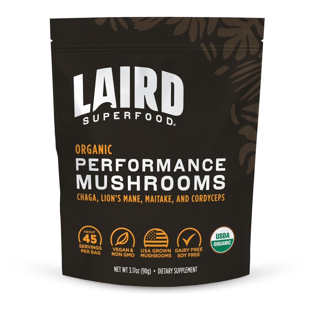 Superalimentación orgánica Laird Mushroom Blend con Chaga, Cordyceps, Lion's Mane y Maitake for Energy and Cognition, 3.17 oz. Bolsa, paquete de 1