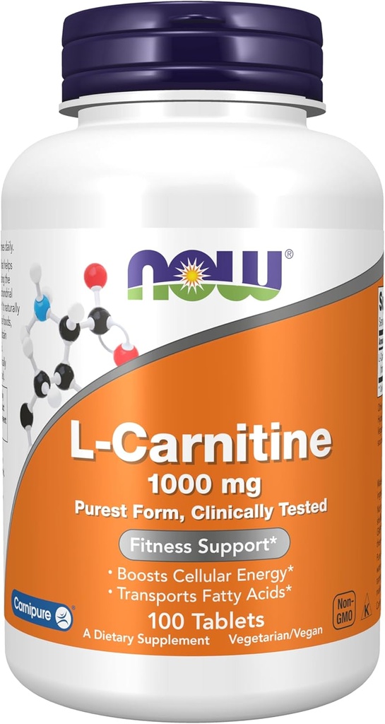 AHORA Suplementos de alimentos, L-Carnitina 1000 mg, Formulario más puro, Aminoácidos, Apoyo Fitness*, 100 Tabletas