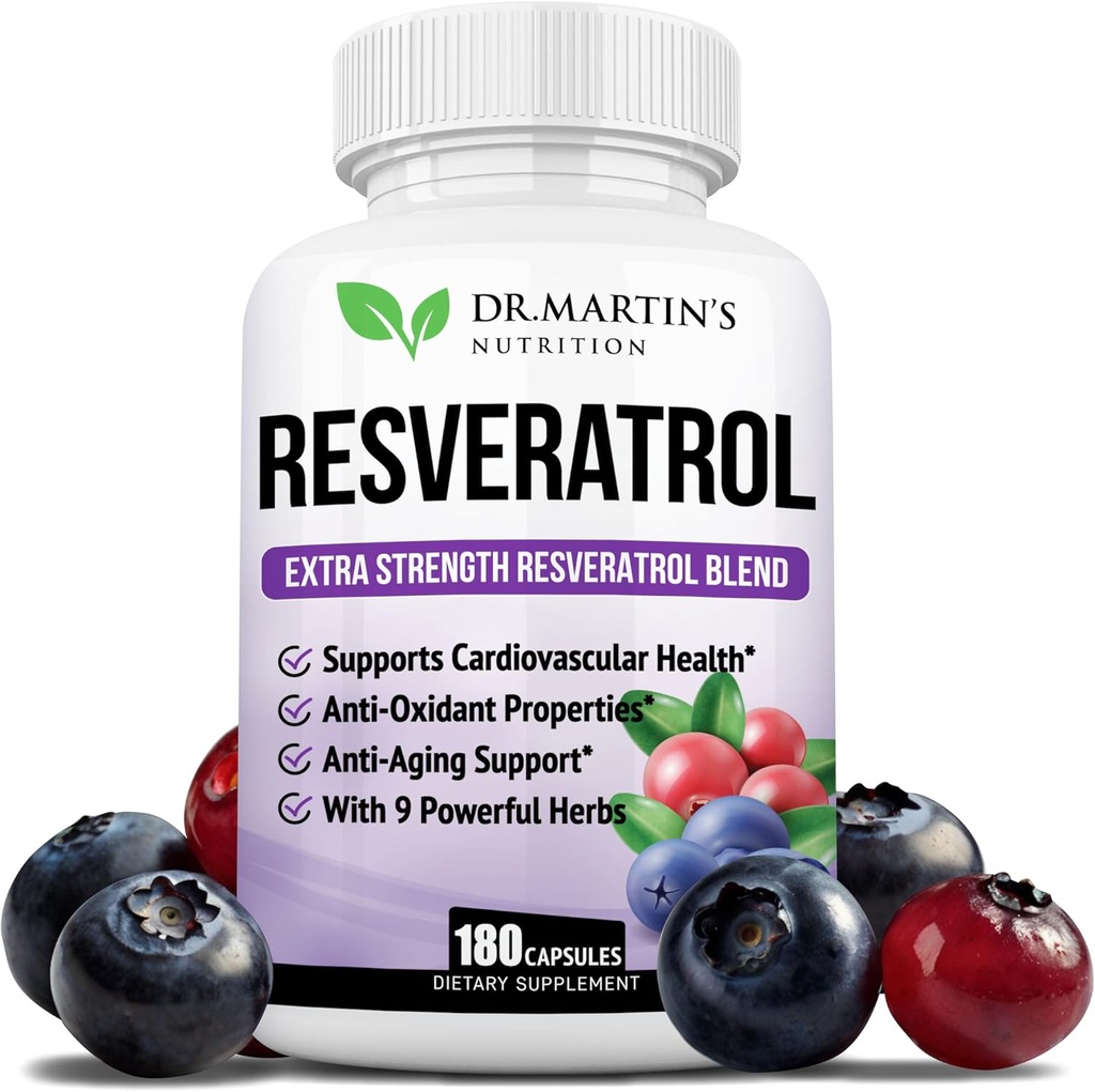 Extra Strength Resveratrol 1568mg - 180 Capsules - 3 Meses Suministro Silencio Antioxidante Suplemento Silencio Natural Trans-Resveratrol Píldoras ← para Anti-Aging, Heart Health, Immune System &amp; Brain Function