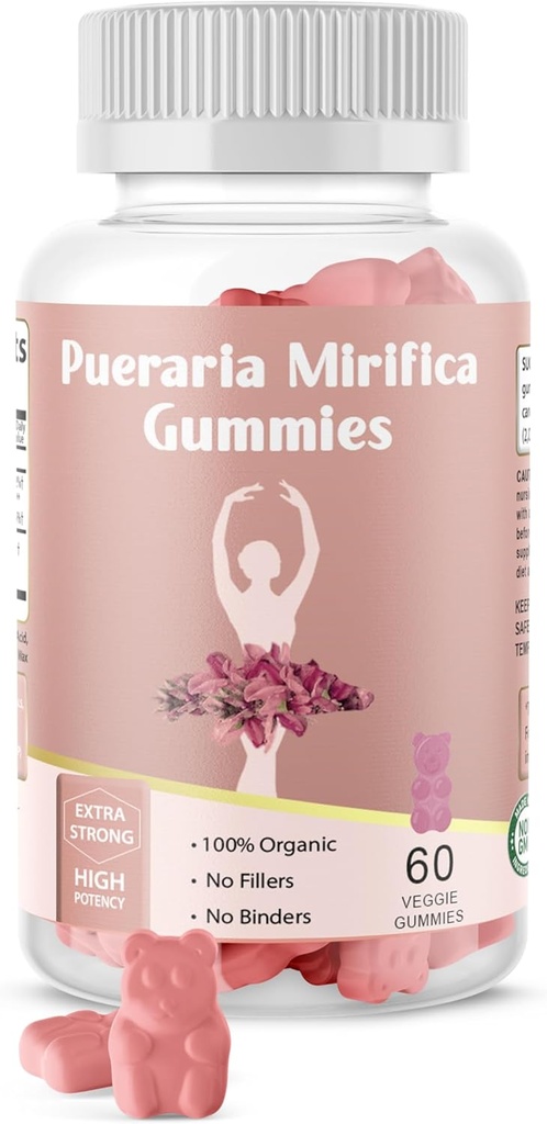 Pueraria Mirifica Gummy Suplemento Orgánico - Pure Root 10:1 Concentrated Extract 60 Veggie Gummies, Premium - para Transgender. Mujeres, hombres...