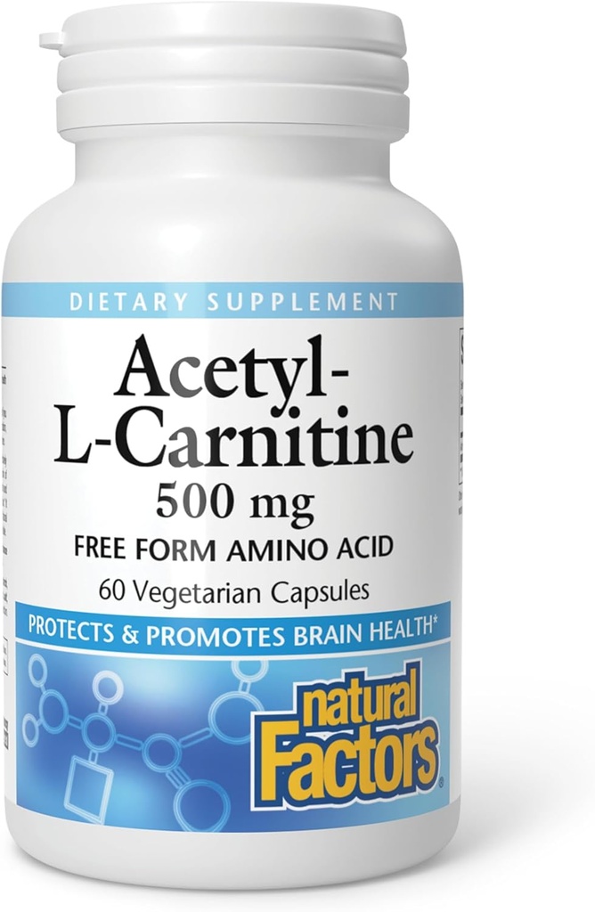 Factores naturales Acetyl L-Carnitine 500 miligramos, 60 cápsulas vegetarianas