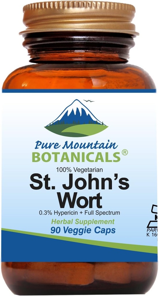 Pure Mountain Botanicals St. John's Wort Capsules con 450mg Fórmula de hierba orgánica y St John's Wort Extract Suplemento