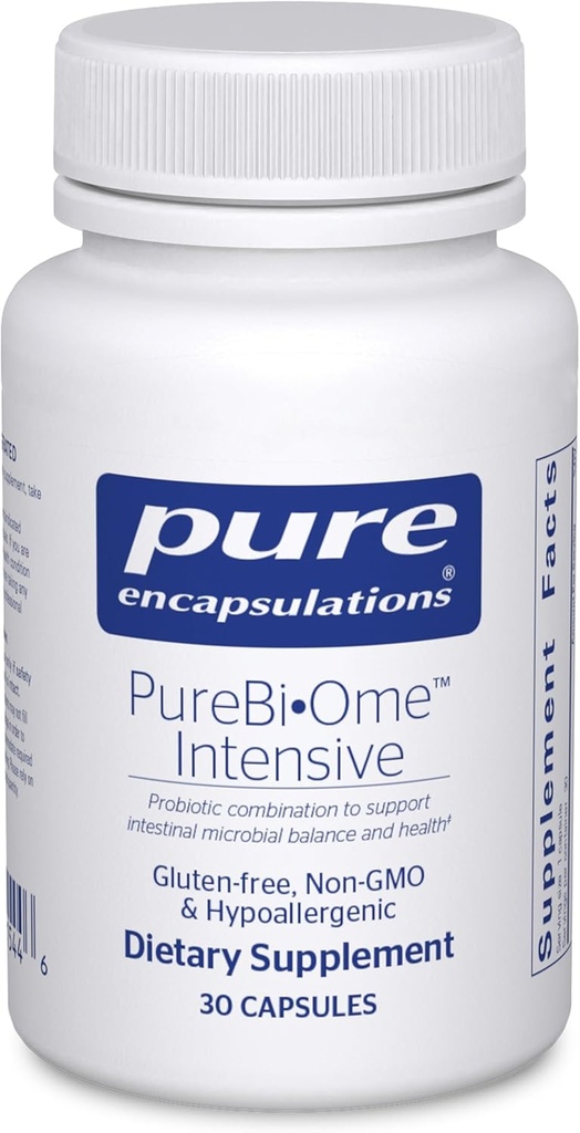 Encapsulaciones purasBi•Ome Intensive ¦ Hypoallergenic Multi-Strain Probiotic Blend to Support Healthy Intestinal Microflora Balance ← 30 Capsules