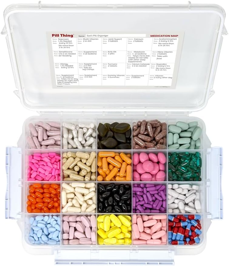 Pill Thing Grande Organizador Mensual de Pill con Manija Incorporada - Causa de Pill Organizador de Medicina con Compartimientos Profundos y tapa de Airtight - Caja de Pill