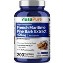 NusaPure Francés Marítimo Pine Bark Extracto 400mg por Veggie Caps 200-Day Supply Bioperine Non-GMO Vegan