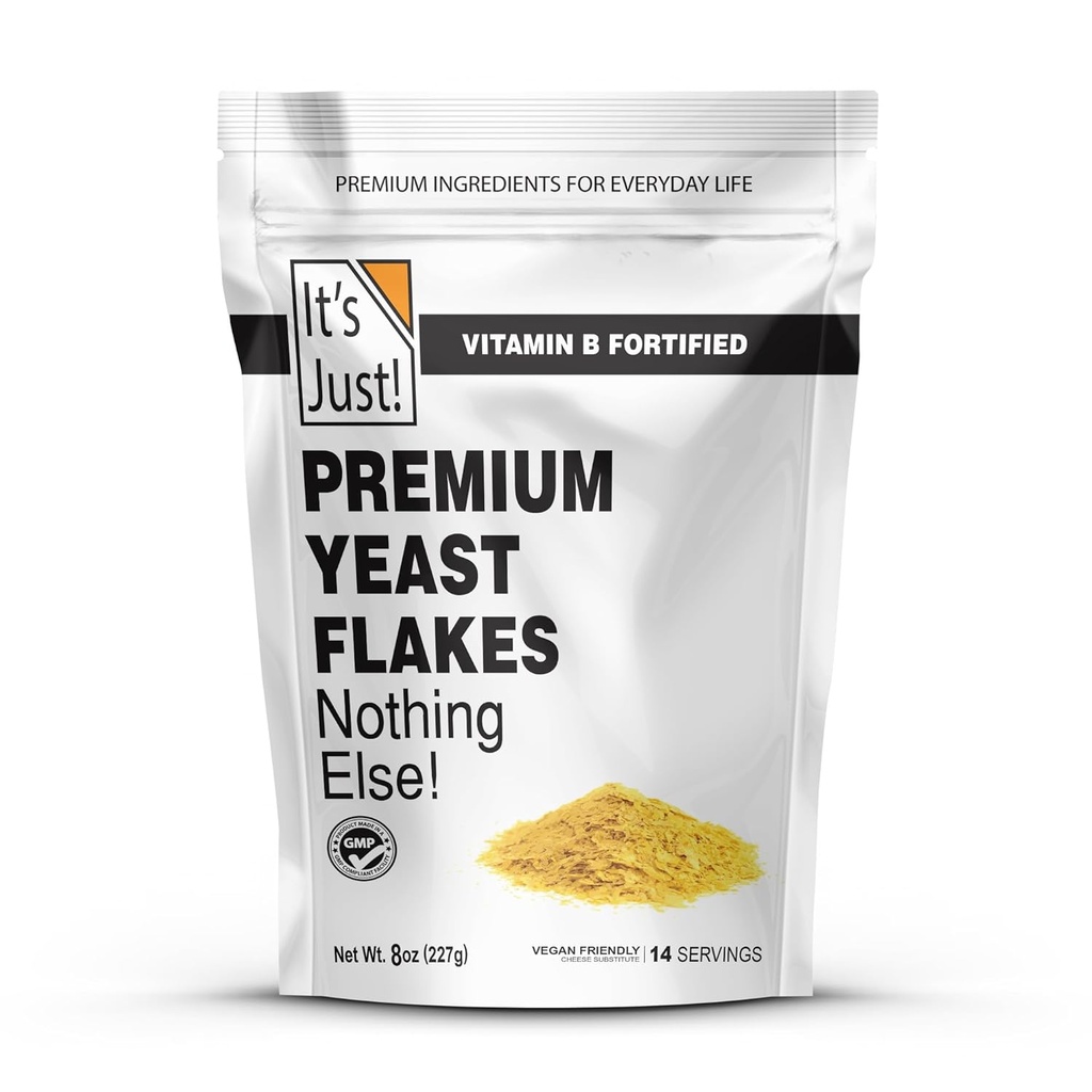 Es sólo - Flakes de levadura, Levadura Nutricional, Premium Fortified w/Vitamin B, Nooch, Vegan Cheese Substitute (8 onzas)