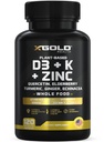 Vitamin D, K2, K1, Zinc, Quercetin, Elderberry, Turmeric, Ginger & Echinacea Whole Food Supplement 8 in 1- D3 5000 IU Plant-Based from Lichen, Vitamin K (K2 MK7, MK4, K1), D3 K2 Vitamins -120 Capsules