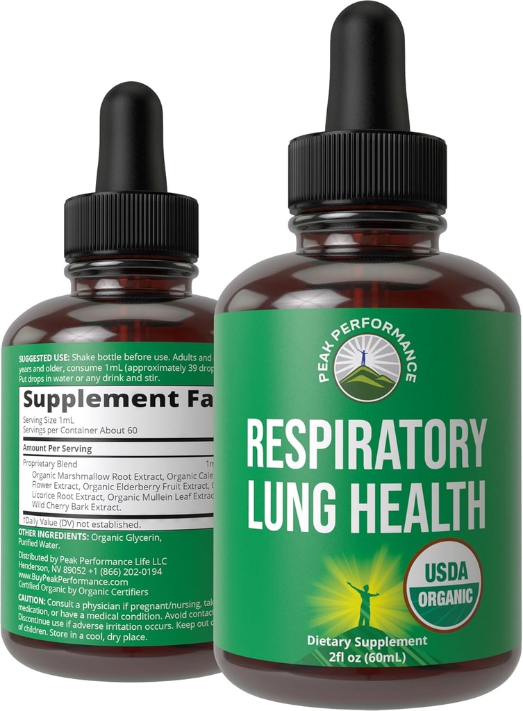 USDA Organic Lung Detox Para fumadores y no fumadores con 6 Ingredientes Top. Mullein Leaf, Marshmallow Root, Calendula. Los pulmones limpian para una mejor salud respiratoria. Suplemento de Tintura de gotas líquidas