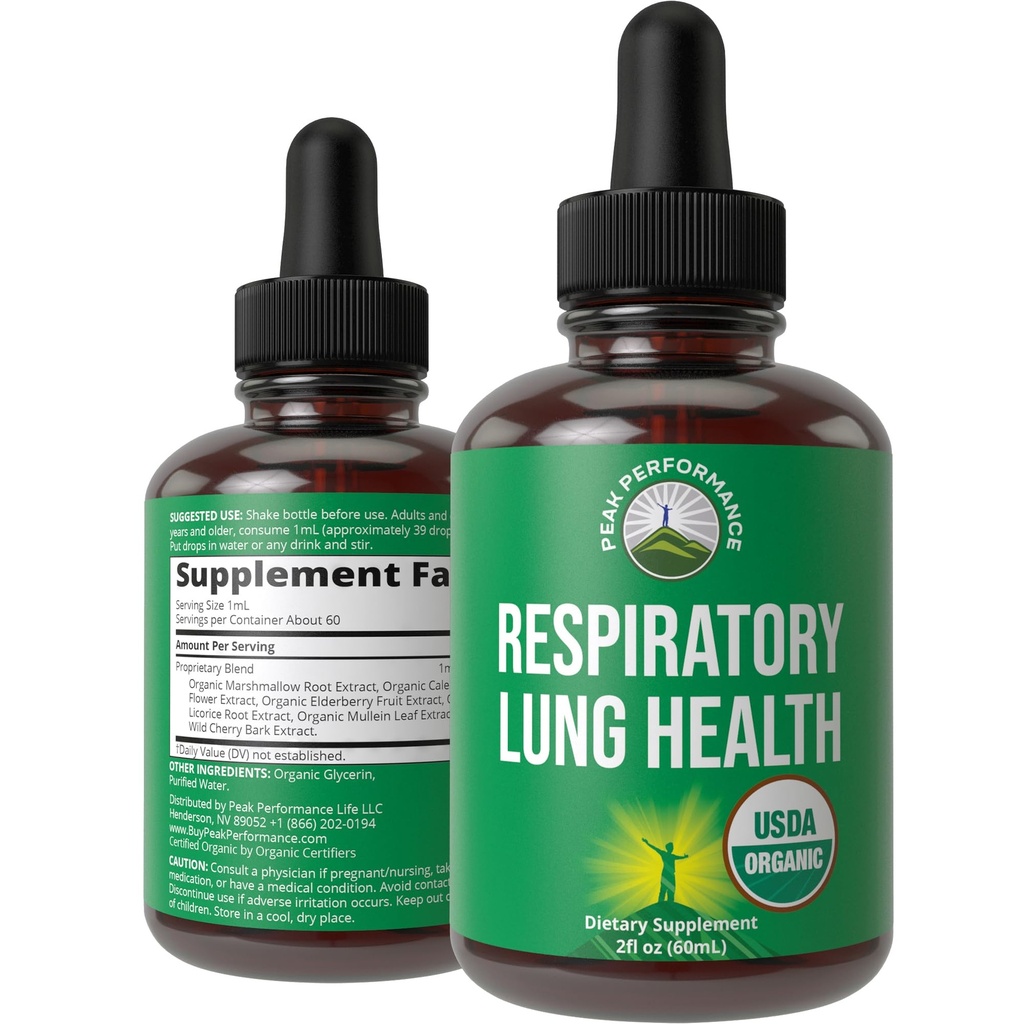 USDA Organic Lung Detox Para fumadores y no fumadores con 6 Ingredientes Top. Mullein Leaf, Marshmallow Root, Calendula. Los pulmones limpian para una mejor salud respiratoria. Suplemento de Tintura de gotas líquidas