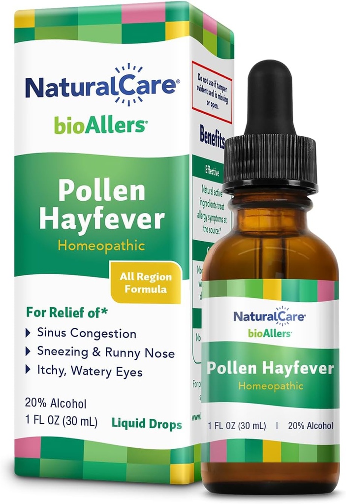 NaturalCare Pollen Hayfever Homeopathic Liquid Drops by bioAllers, 1 Fl Oz | May Provide Support Through Sneezing, Congestion, Itching, Rashes