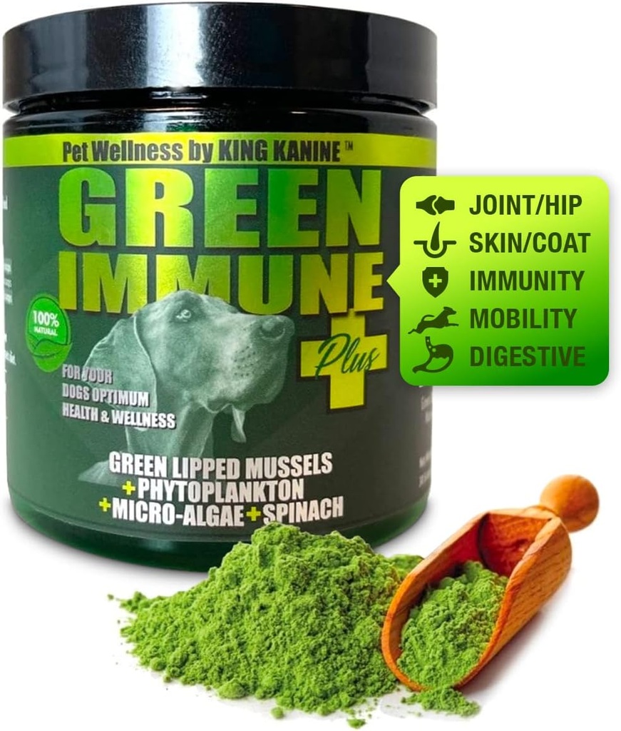 King Kanine Green Inmune Plus Multivitamínico y Mineral 6 oz peru Orgánica Polvo para Mejorar Únete a la Movilidad y Alivio de la Alergia Silencioso Suplemento Inflamatorio para la Atención de Perros