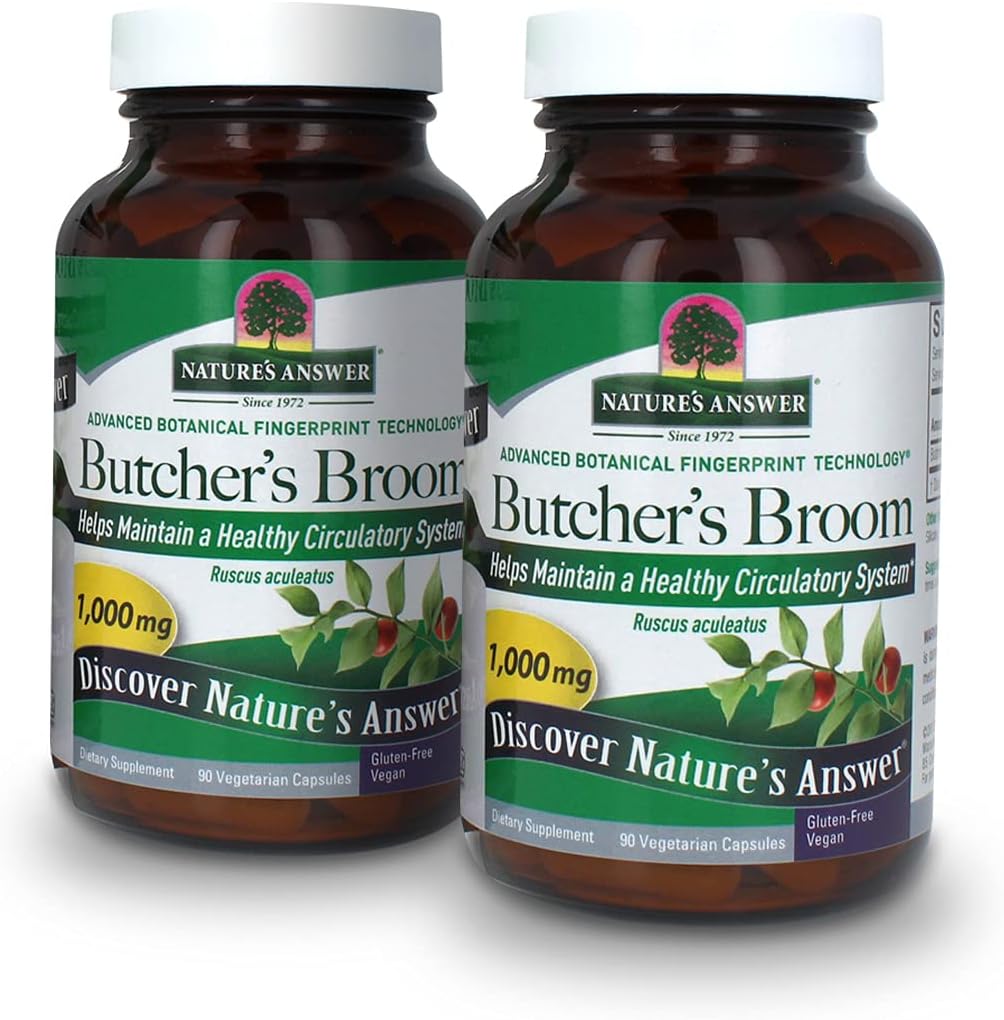 Nature's Answer Butcher's Broom Root Supplement Capsules 90 Count | Promotes Blood Circulation | Vegan | Gluten-Free | Pack of 2