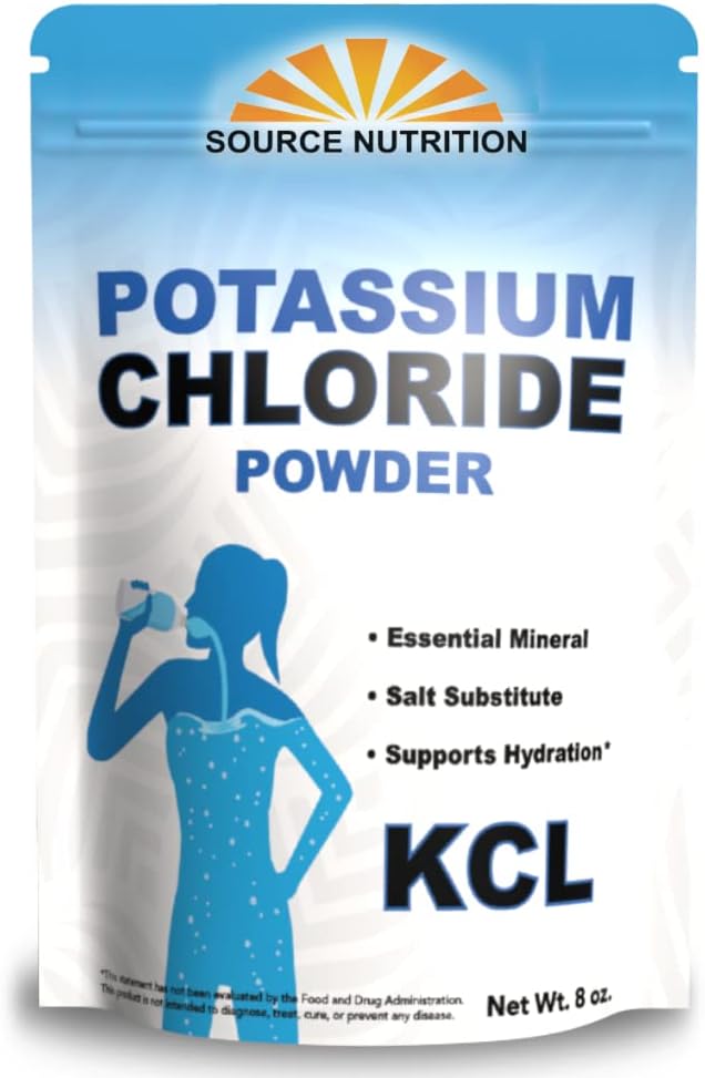 Fuente Nutrición Potasio Chloride Powder - Soporta niveles de hidratación y fluidos, substituto de sal de mesa, excelente fuente de potasio - Suplemento KCL (8 oz.)