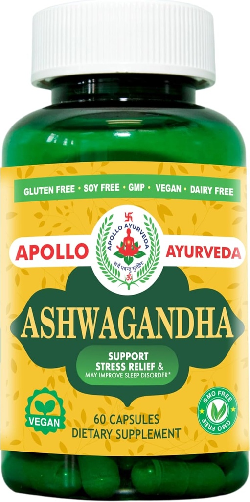 Cápsulas ecológicas de Ashwagandha - 5000 mg Suplemento Equivalente de Adaptógeno Silencioso Alivio de estrés, Mood Support Suplemento, Focus and Energy Support - 60 Cápsulas Veg Made in USA