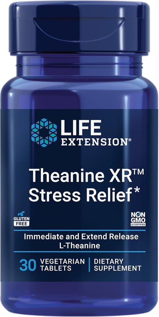 Life Extension Theanine XRTM Stress Relief – L-Theanine – Promueve una respuesta calma a la tensión del día – no GMO, libre de gluten, vegetariano – 30 Tablets