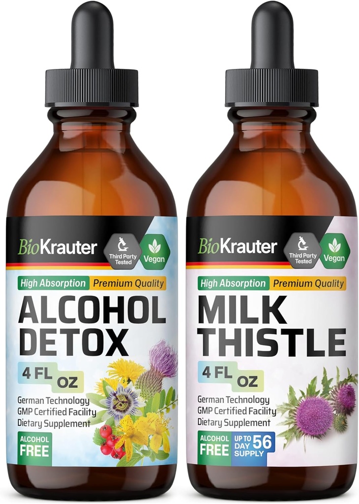 BIO KRAUTER Alcohol Detox Tintura 4 Fl. Oz. & Milk Thistle Tincture 4 Fl. Oz.