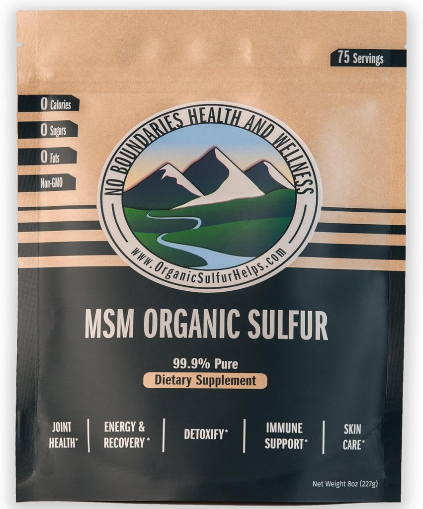 MSM Organic Sulfur Crystals by No Boundaries Health and Wellness – All-Natural, Premium Health Supplement: 99.9% Pure MSM – Benefits: Joint Pain, Allergies, Skin, Hair & Nail Health – No Fillers