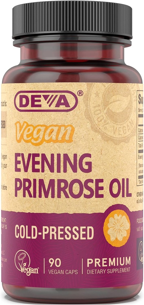 DEVA Vegan Evening Primrose Oil, Cold-Presed, Unrefined, 90 Capsules, 1-Pack