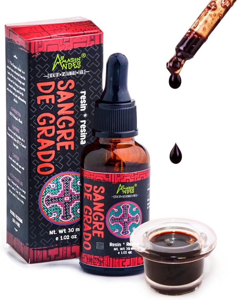 Andes Dragon's Blood (Sangre de Grado) - 100% Dragon's Blood - Elaborado a partir de Croton Lechleri Trees - Non-GMO, Wild Crafted &amp; Gluten-Free - Support Healing Activity - 1.02 Oz/30ml - Made in Peru