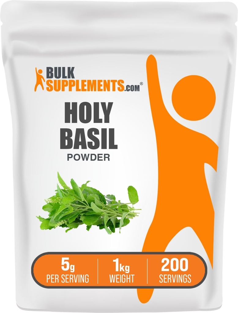 BulkSupplements.com Santo Basil Powder - Suplemento de Basil Santo, Hoja de Basil Santo Polvo - Tulsi Santo Basil, Herbal & Gluten Gratis, 5g por Serving, 1kg (2.2 libras) (Pack de 1)
