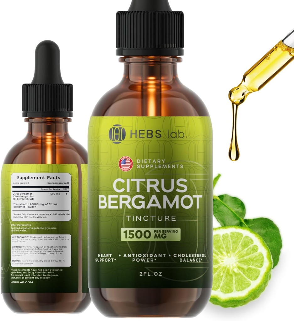 Citrus Bergamot Drops 2 fl oz – Made in USA - Natural Antioxidant Support, Heart & Metabolic Wellness Supplement - Bergamot Extract