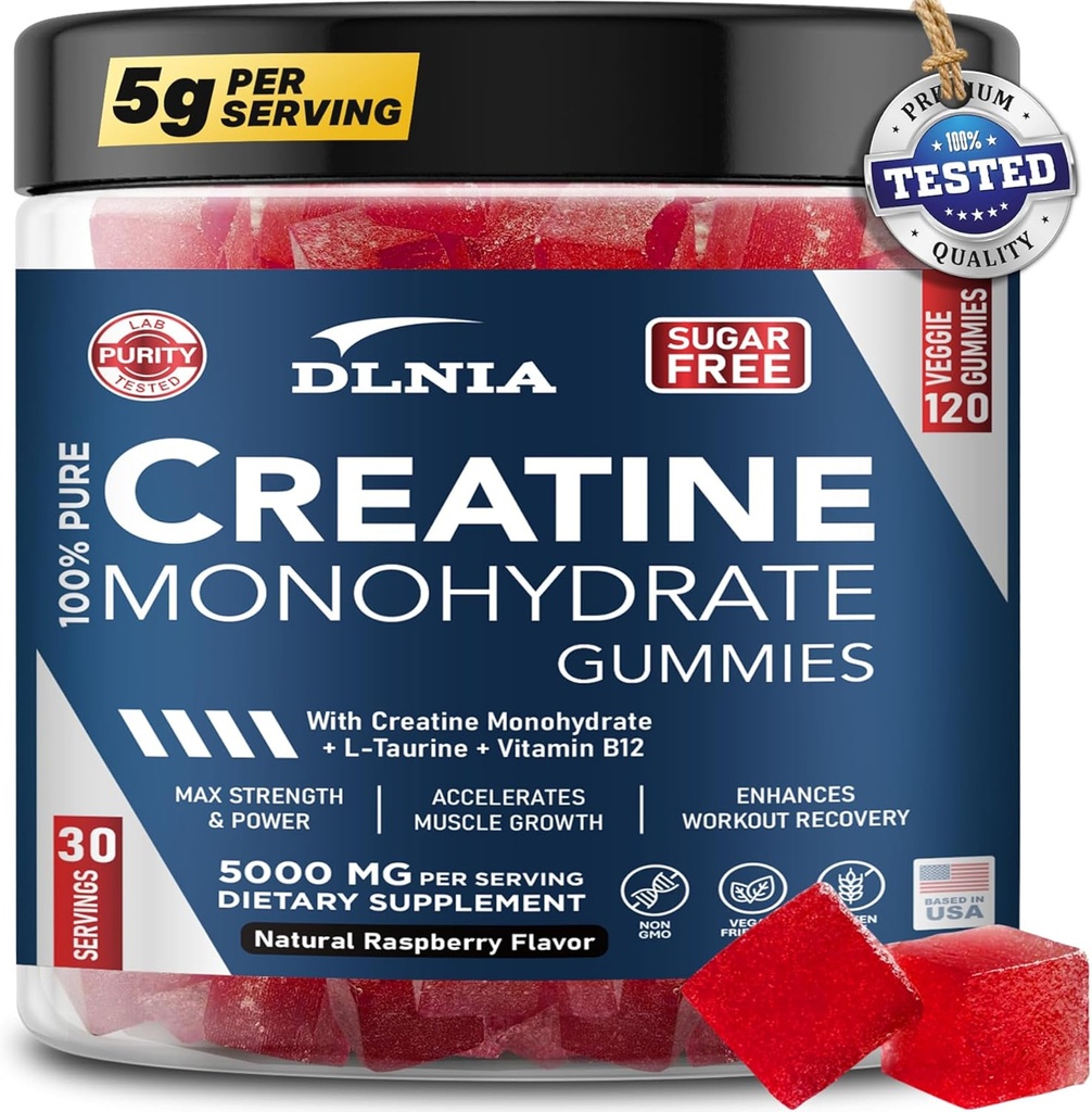 120 Gummies de Monohidrato de Creatina para Mujeres, Vegan-Amigo, Libre de Azúcar, & Tasty Chewables - Instantized Creatine Gummies for Enhanced Muscles Growth, Recovery, & Performance (Raspberry)