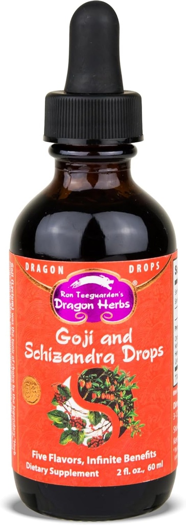 Dragon Herbs Goji Berry " Schizandra Drops • Triple Extractions • for Eye, Skin, Lung &amp; Healthy Aging Support, Beauty Tonic • Super Potency • Fast Acting • 2 fl oz, 60 mL • Suplemento de Tintura