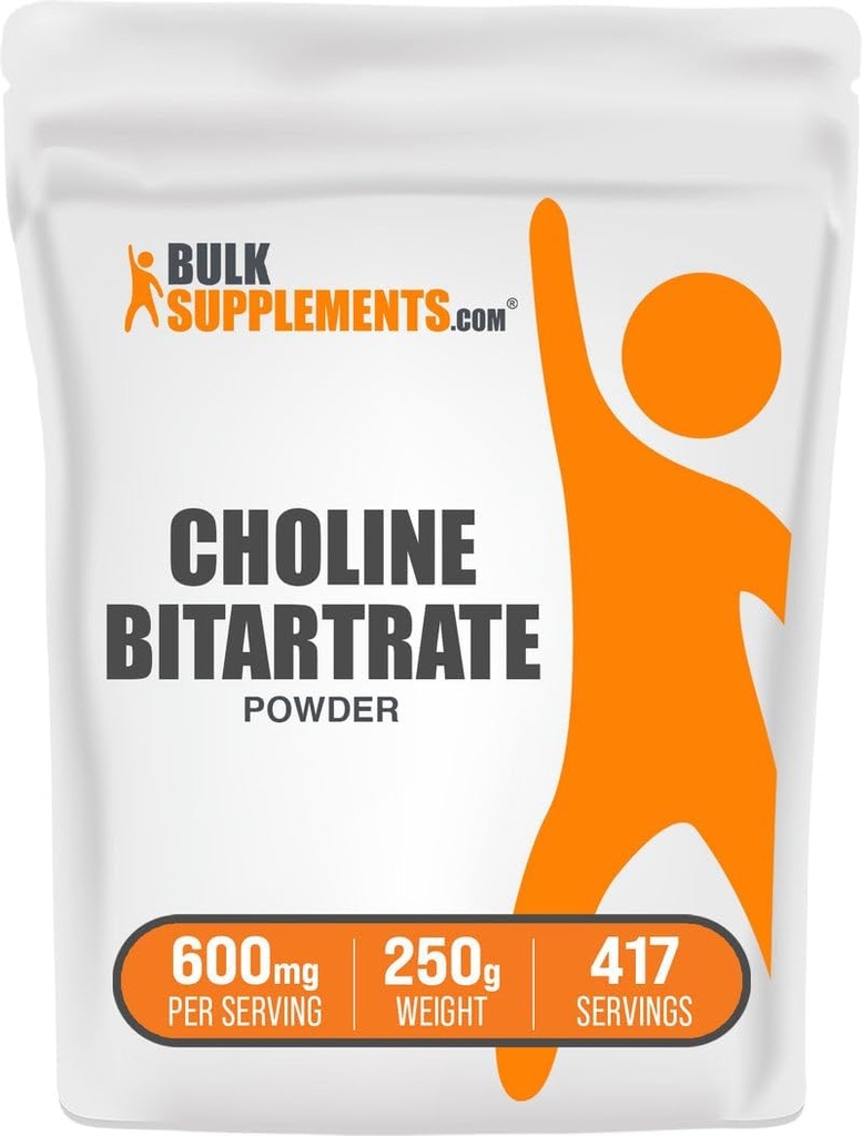 BulkSupplements.com Choline Bitartrate Powder - Suplementos de línea - Sin sabor, 600 mg por servicio, 250g (8.8 oz) (Pack of 1)