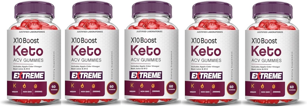 Laboratorios Justificados (5 Pack X10 Boost Keto ACV Gummies Extreme 2000MG X 10 Boost Keto Gummies Apple Vinagre de sidra Formulado con Powder de remolacha granada B12 Vegan No GMO 300 Gummys