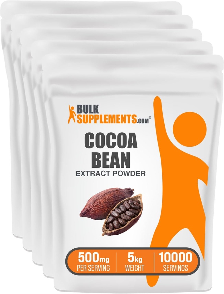 BulkSupplements.com Cocoa Bean Extract Powder - Cocoa Supplement - Unsweetened, Vegan & Gluten Free, 500mg per Serving, 1kg (2.2) (Pack of 5)