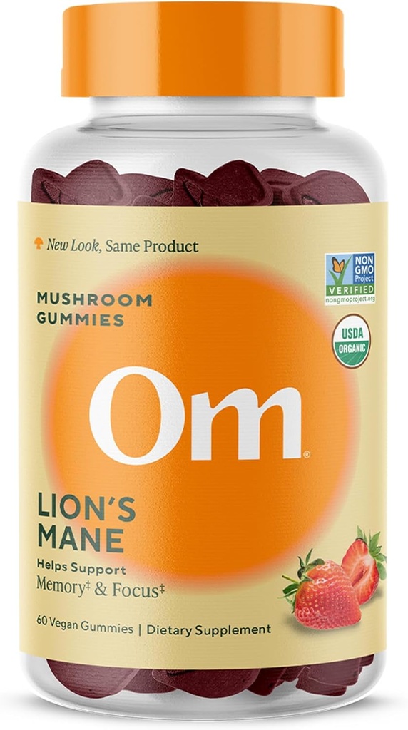 Om Lion’s Mane Mushroom Gummies - Organic Mushroom Supplement and Nootropic - Brain Supplements for Memory and Focus, 60 Count (30 Servings)​
