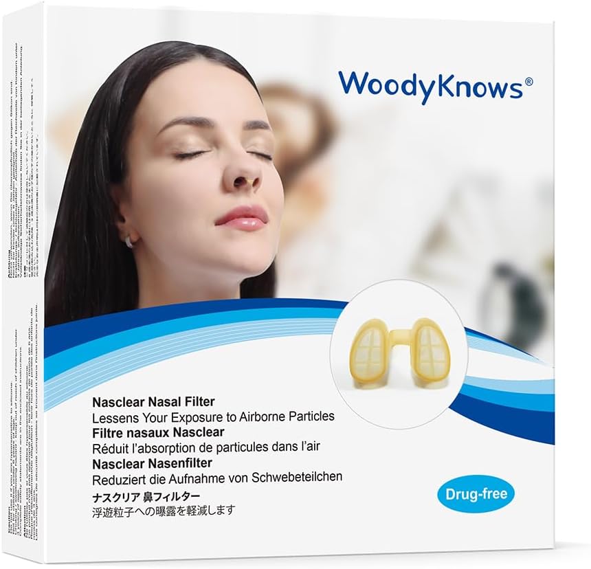 WoodyKnows Nasclear Nasal Filters, Model 2024, Seasonal Allergies and Industrial Pollution aid, Public Transportation and pet Grooming Protection (Trial S/M/L/XL)
