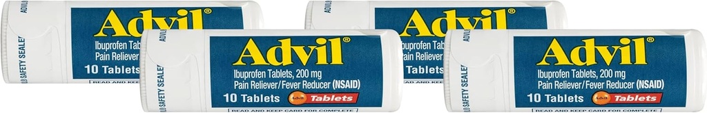 Alimentador de Dolor Advil y Reductor de Fiebre, Medicamento de Alivio de Dolor con Ibuprofeno 200 mg para Dolor de Cabeza, Dolor, Dolor Menstrual y Alivio de Dolor Conjunto - 10 Tabletas Coadas (Pack of 4)
