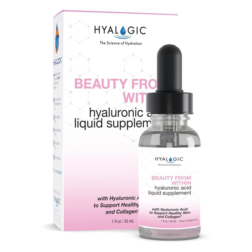 Belleza Hialógica Desde el interior del ácido hialurónico Suplemento líquido - ácido hialurónico líquido para la hidratación de la piel, soporte conjunto y colágeno Boost - Vegan, libre de gluten, sin olores &amp; sin gusto (1 Fl Oz)