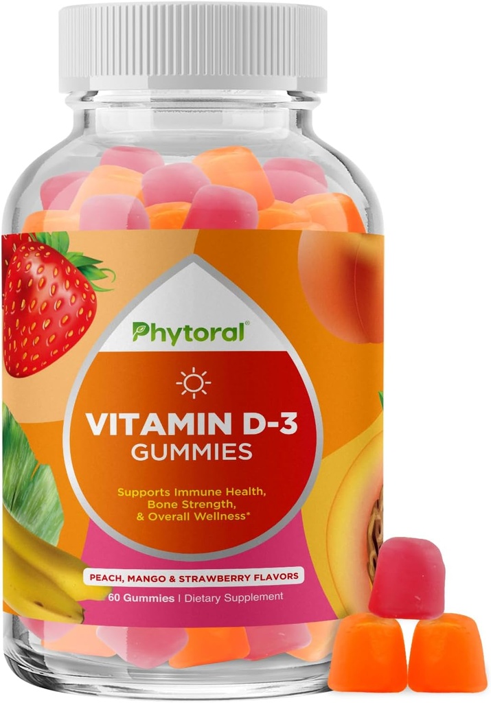 Gummies de vitamina D para adultos - Delicious Daily Vitamin D3 Gummies with D3 2000IU per Serving - Gluten and Gelatin Free Non-GMO Gummy for Adult Immunity Support (1 Mes)