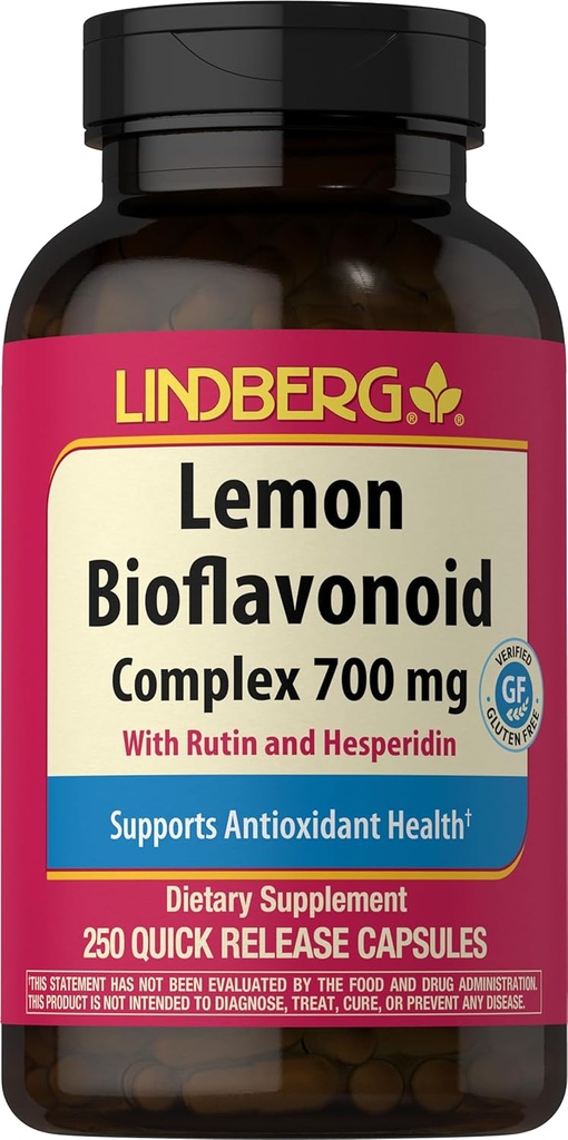 Complejo Bioflavonoide de Limón Lindberg TEN 700mg ANTE 250 Capsules Silencioso Suplemento con Rutina y Hesperidina ANTE No GMO, Gluten Free
