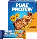 Pure Protein Bars, High Protein, Nutritious Snacks to Support Energy, Low Sugar, Gluten Free, Chocolate Peanut Butter, 1.76oz, 12 Count (Packaging May Vary)