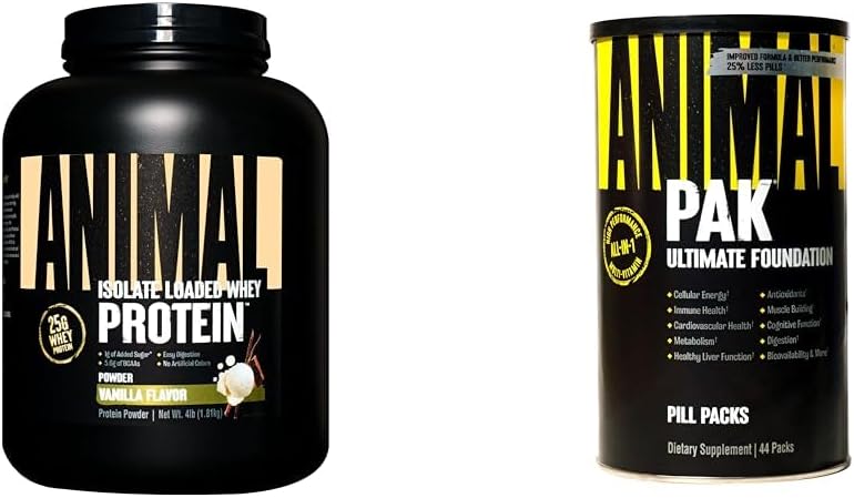 Animal Whey Isolate Whey Protein Powder – Isolate Cargado para Post Workout y recuperación &amp; Pak - Conveniente All-in-One Vitamin &amp; Suplemento Pack