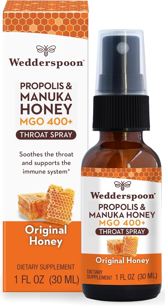 Wedderspoon Propolis and Manuka Honey Throat Spray, Miel original, 1 Fl Oz (Pack of 1), Sore Throat Relief, Natural Immune Support