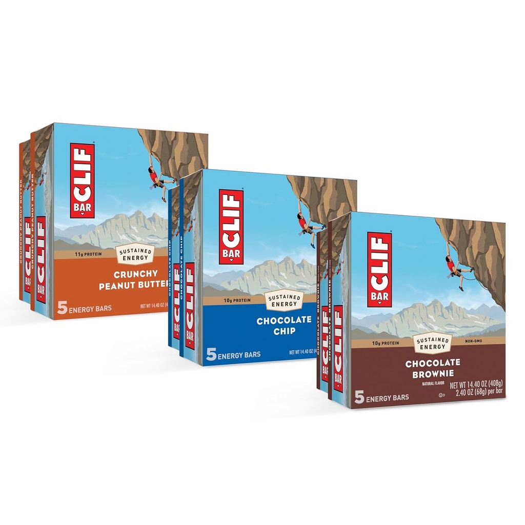 CLIF BAR - Energy Protein Bars - Variety Pack - 3 Sabores - Hecho con avena orgánica - Energy Bars - Non-GMO - (30 Pack)
