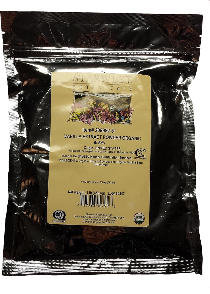 Starwest Botanicals Orgánica Vainilla Extract Powder - 1 libra