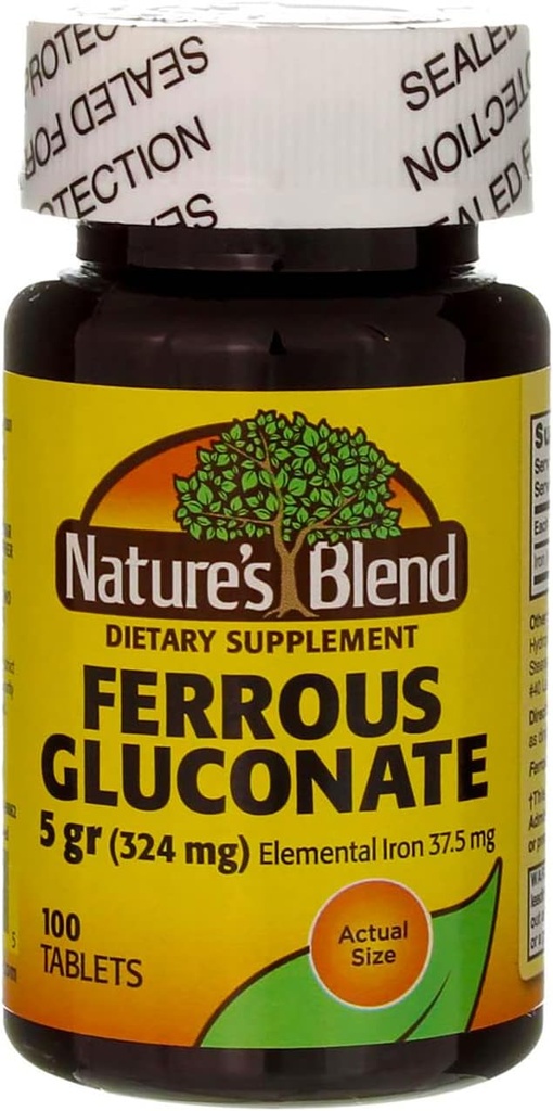 Tablas de Gluconato Ferroso de la Naturaleza 325 mg 100 Conde Por Botella (5 Botellas)