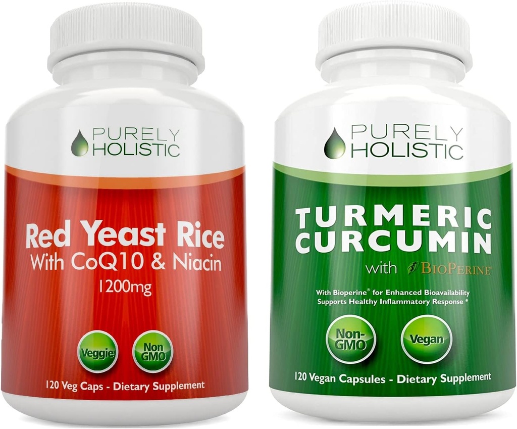 Rice de levadura roja 1200mg " Niacina + Curcumina orgánica 700mg " Bioperina que proporciona un 95% de Curcuminoides - 240 cápsulas vegetarianas
